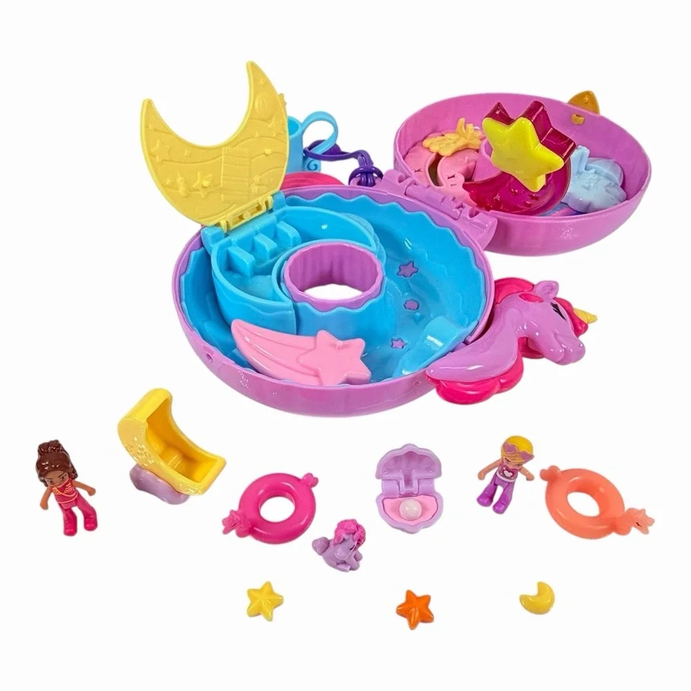 Polly Pocket Sparkle Cove Adventure Unicorn Floatie Compact Complete Set